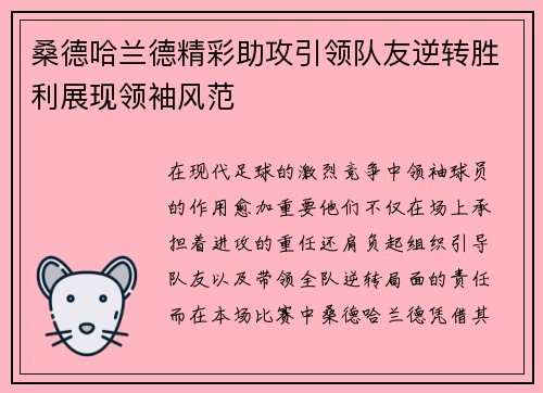 桑德哈兰德精彩助攻引领队友逆转胜利展现领袖风范